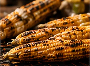 Ears of corn charring on a grill
